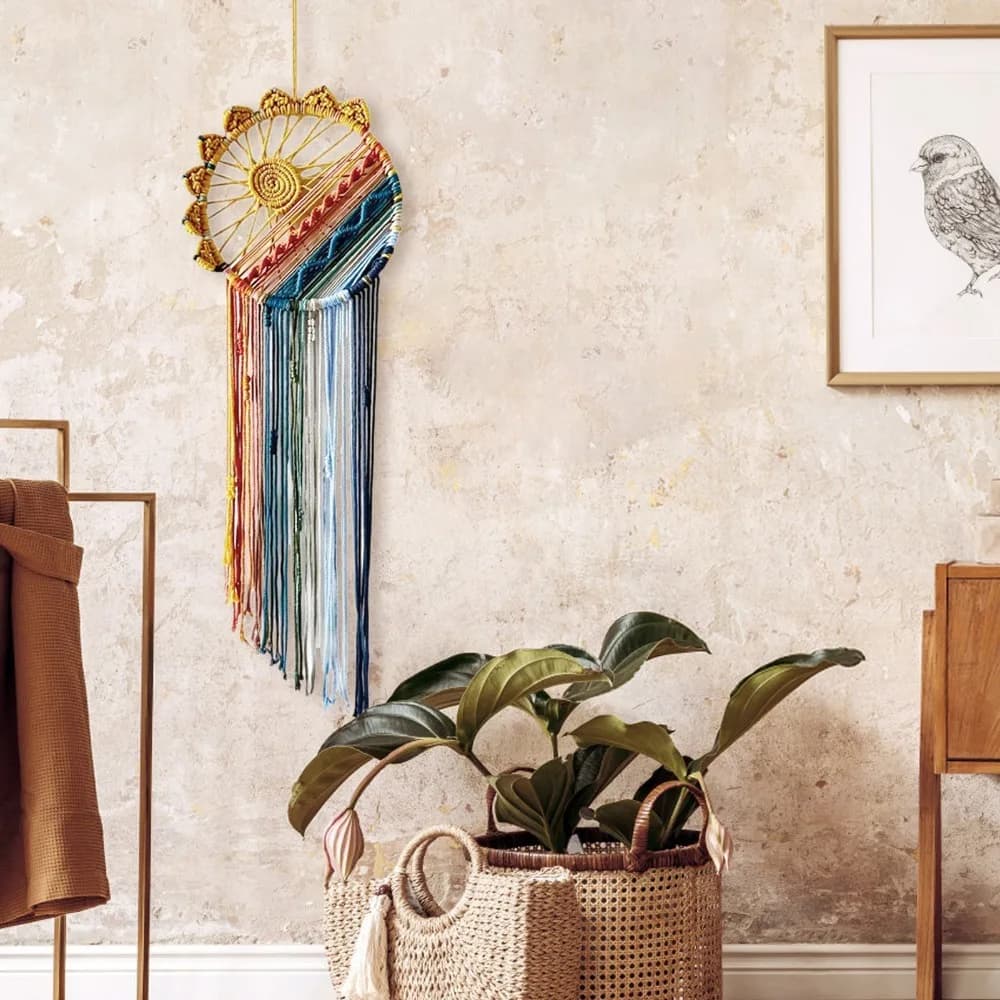 Unique 100cm Macrame Wall Hanging Sun Tassel Wall Art Tapestry Boho Style Woven Dream Catcher Decor For Nursery