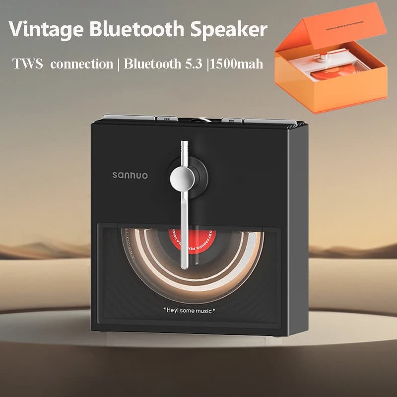 Mini altoparlante Bluetooth vintage Carillon stereo Hi-Fi portatile Sistema audio Lettore musicale wireless Luce calda con slot per scheda TF