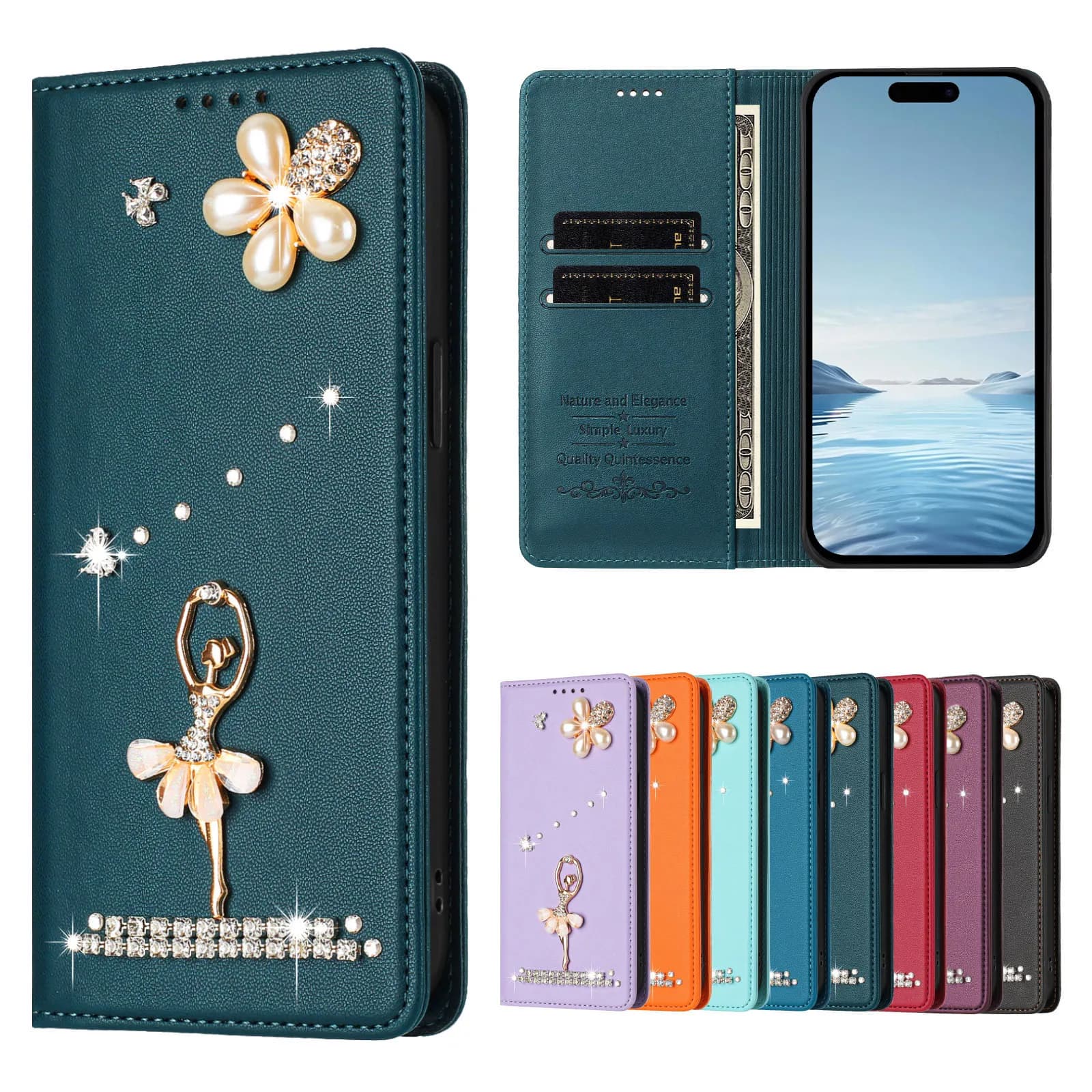 Custodia a libro di lusso in pelle con chiusura magnetica e 2 slot per carte, modello Ballerina, per Oukitel C69 C68 C65 C62 C61 C59 C58 C57