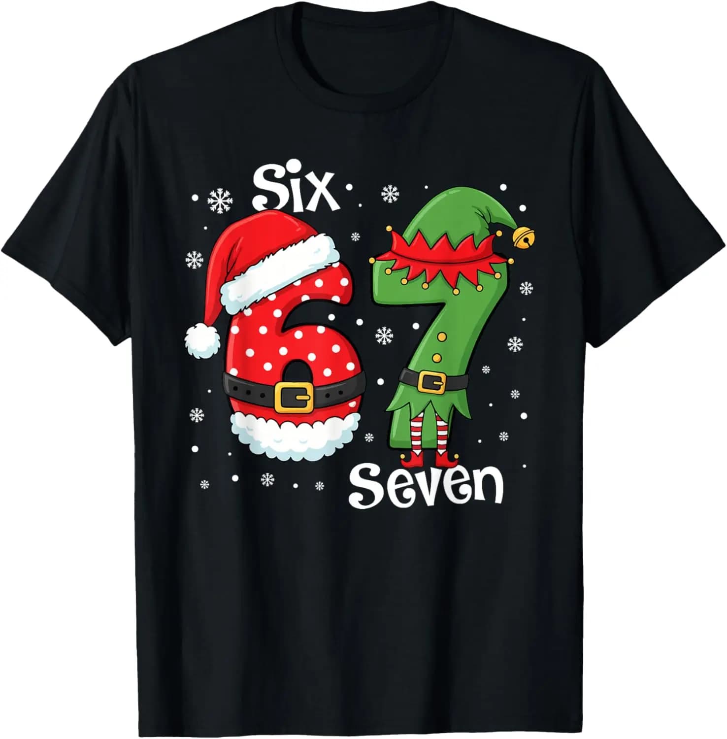 Funny 67 Six Seven Meme 6 7 Elf Santa Christmas Pajamas Kids T-Shirt Summer Short-Sleeved Breathable Sweat-Wicking Versatile