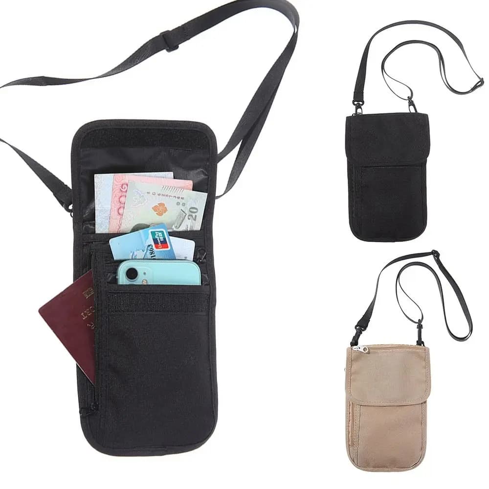 Borsa per passaporto sospesa nera durevole Khaiki borsa per la conservazione della carta di protezione impermeabile porta biglietti in Nylon multifunzione normale