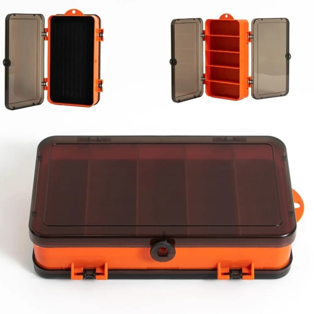 Double Sided Fishing Tackle Box Orange Plastic Case For Minnow Soft Lure Jig Hooks Bait Storage Fishing Gear Organizer