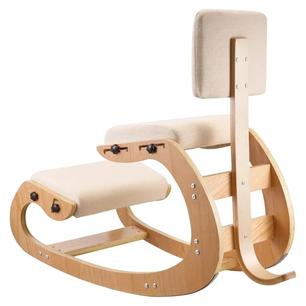 Sedia Ergonomica per Piegarsi in Ginocchio, Sedia Posturale in Legno con Cuscini in Schiuma Spessa Regolabili, Schienale e Telaio in Legno, Personalizzabile