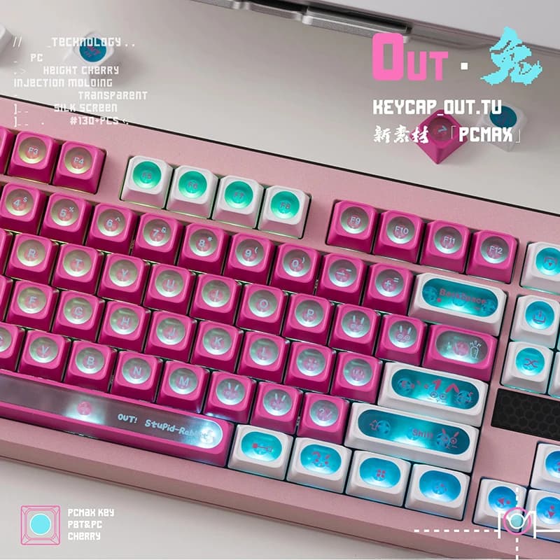 Set di copritasti trasparenti con coniglio rosa Set di copritasti con profilo Cherry a sublimazione PBT per tastiera meccanica Cappucci per tastiera carini personalizzati
