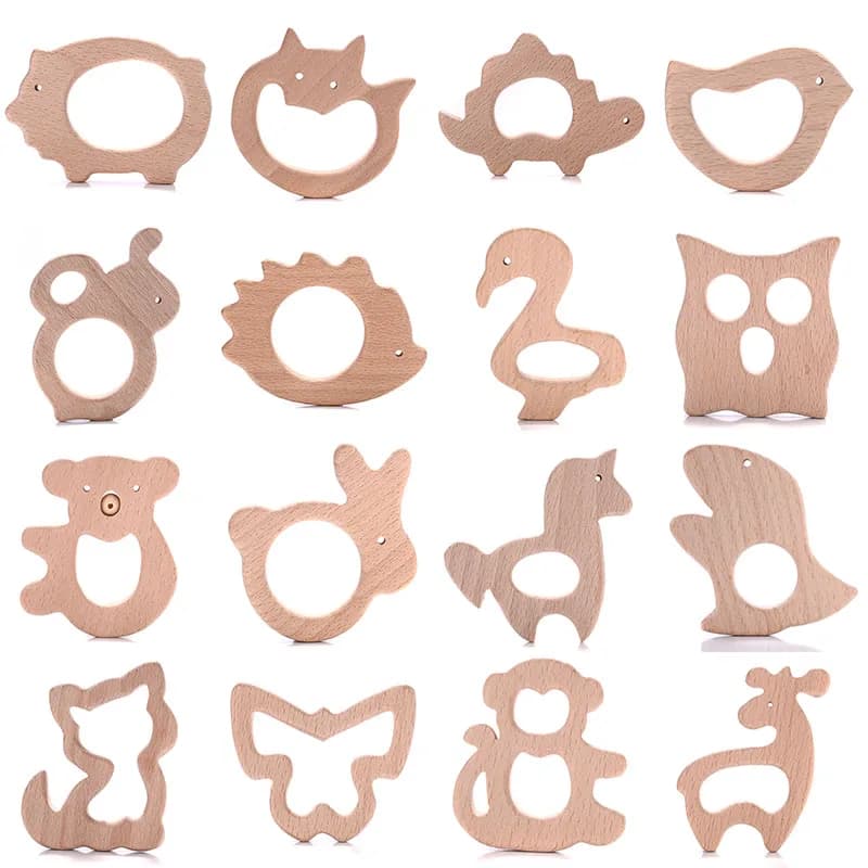 1 pz massaggiagengive in legno di faggio a forma di animale dentizione in legno per asta molare per bambini giocattoli collana in legno ciondolo massaggiagengive da masticare per bambini