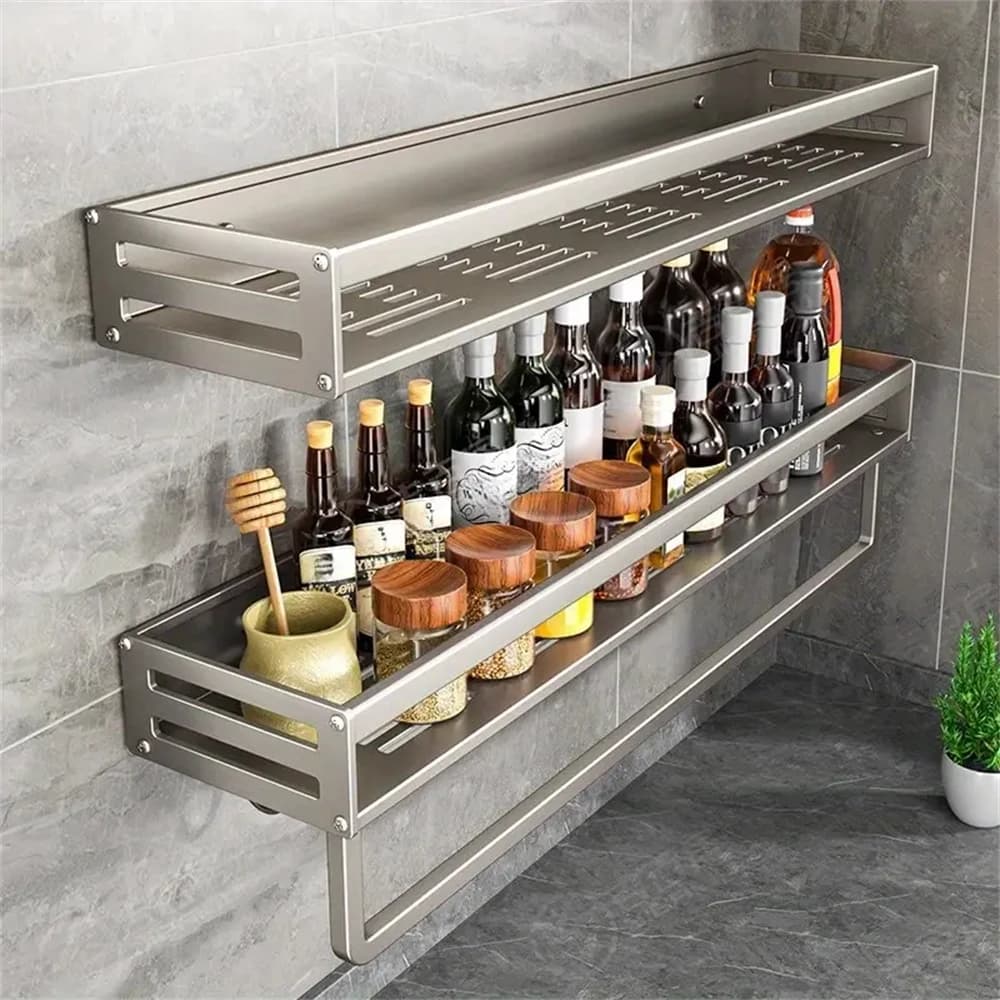 Aluminum Wall Supplies Multifunctional Storage Rack for Kitchen Tool Holders Storage Hooks Solution for Space Management