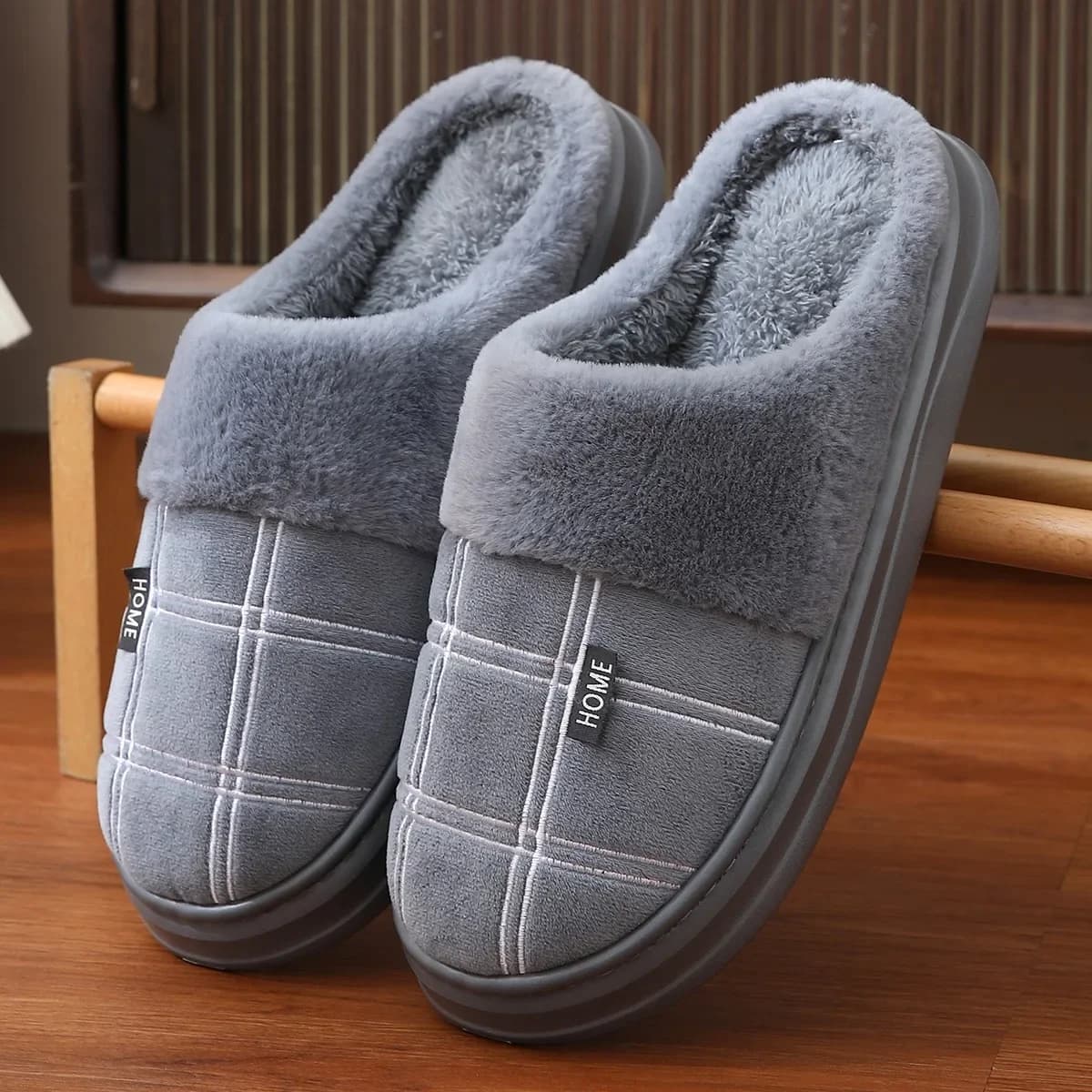 Big Size 50 51 Women's Winter Slippers Women's thick sole Presenting companies producing games Couples Home Hot Shoes Low slip shoes Platform Soft cotton slippers