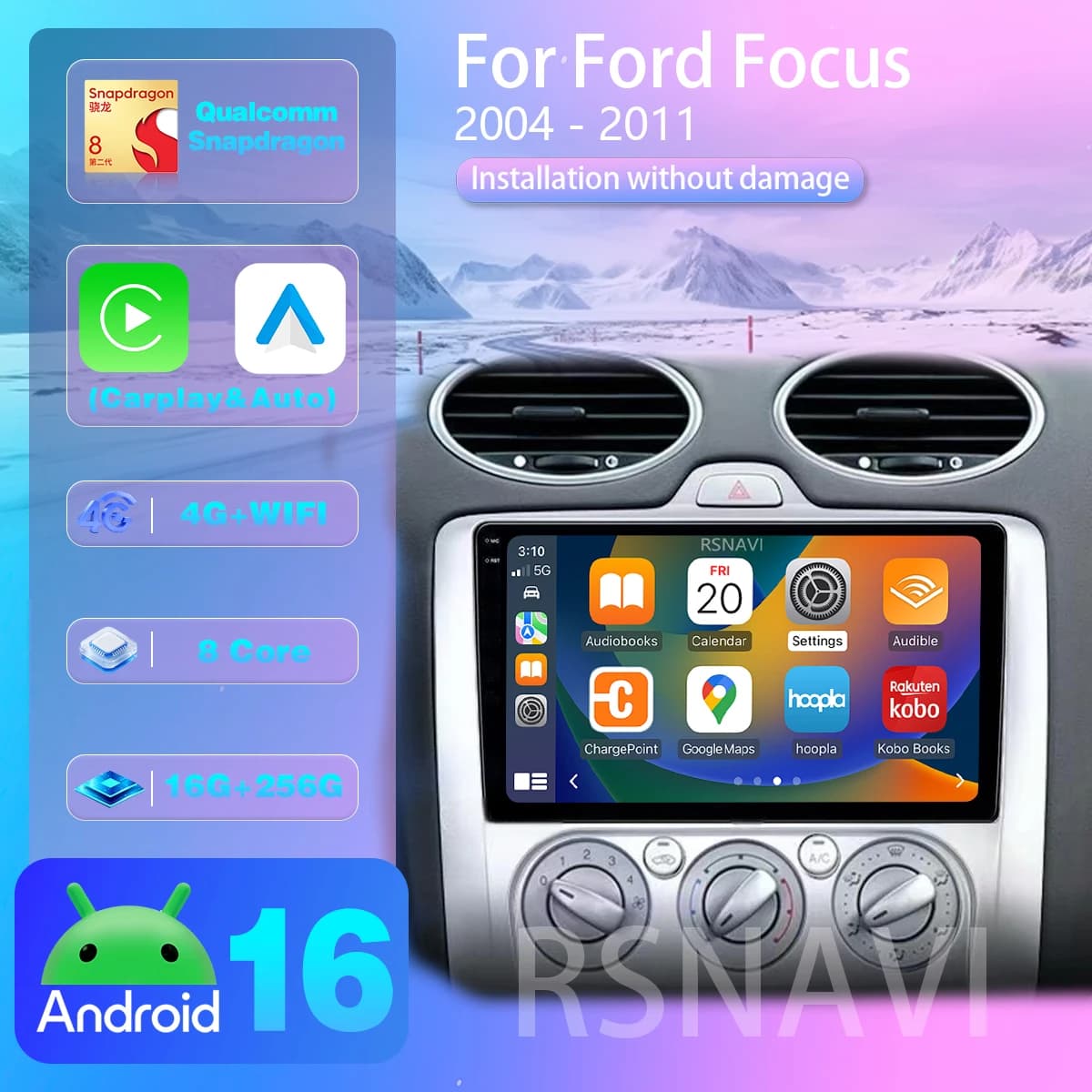 Autoradio Android 16 per Ford Focus 2004-2011 con Carplay Auto, Snapdragon, Navigazione Wireless, Controllo App al Volante, WIFI+4G
