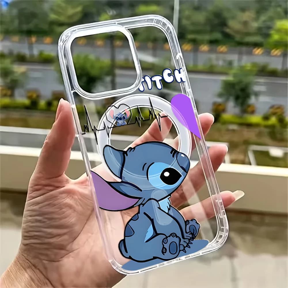Cover Trasparente Antiurto Disney Stitch & Angel per iPhone 17 16 15 14 13 12 Pro Max, iPhone 16 15 14 Plus, 17E, 17Air