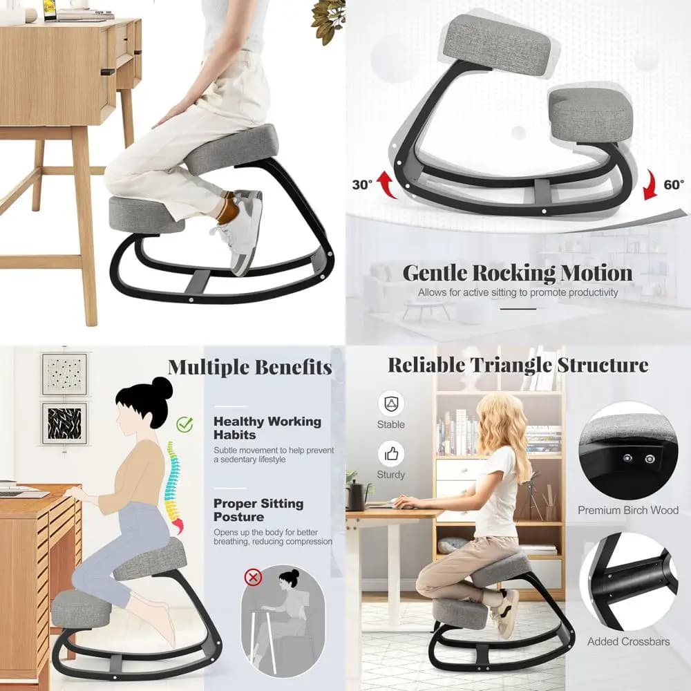 Sedia ergonomica in ginocchio in legno con cuscino per migliorare la postura e il sollievo dal dolore, ideale per l'uso in ufficio