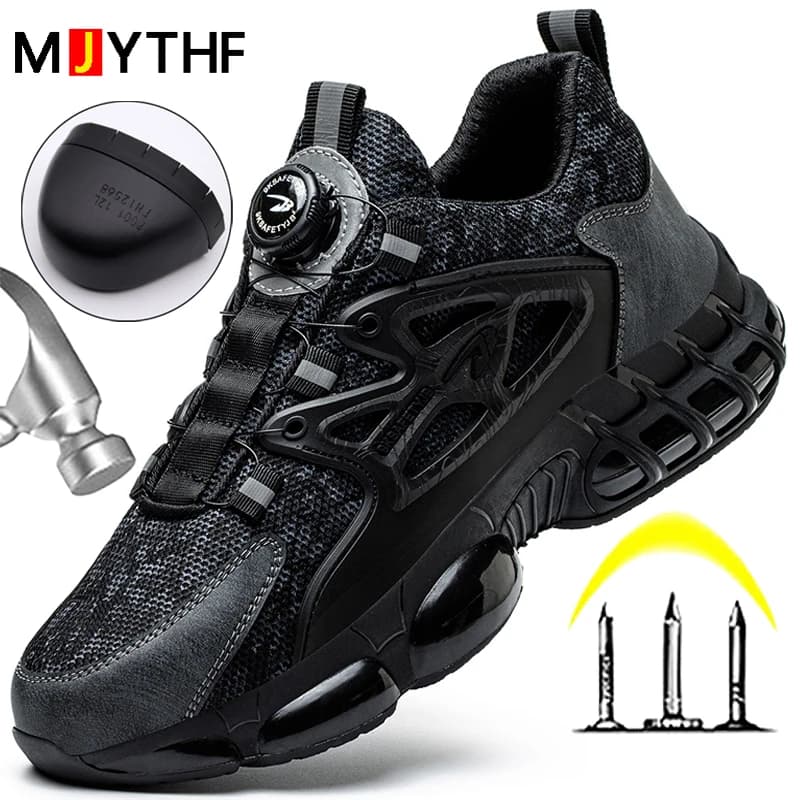 Nuove scarpe da ginnastica da lavoro con bottoni rotanti scarpe antinfortunistiche da uomo scarpe con punta in acciaio da lavoro stivali protettivi da uomo scarpe indistruttibili a prova di foratura
