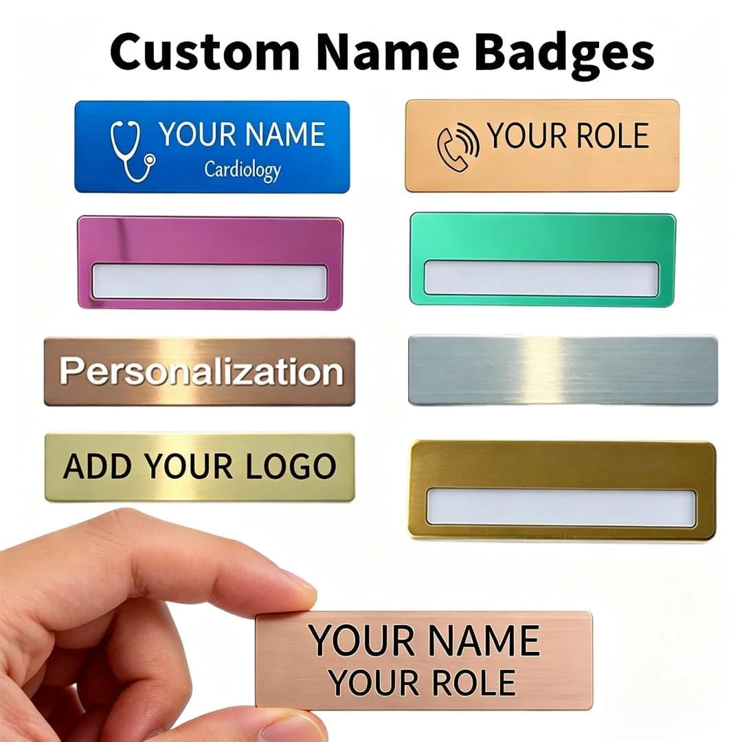 Custom Personalized Magnetic Metal Name Tags Multi Tone Brushed Zinc Alloy Laser Engraved Employee Staff Logo Name Badges
