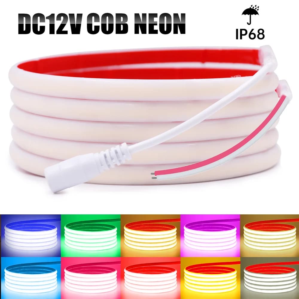 DC 12V COB LED Strip Neon Light IP68 Impermeabile 320Led/m Nastro flessibile Lampada a corda Caldo bianco naturale Rosso Verde Blu Rosa