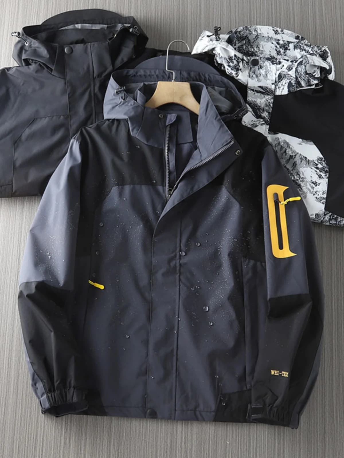 Tech Windproof Waterproof Fabric Men's Outdoor Hooded Fleece Lined Jacket Patchwork Color Block Autumn Winter Coat