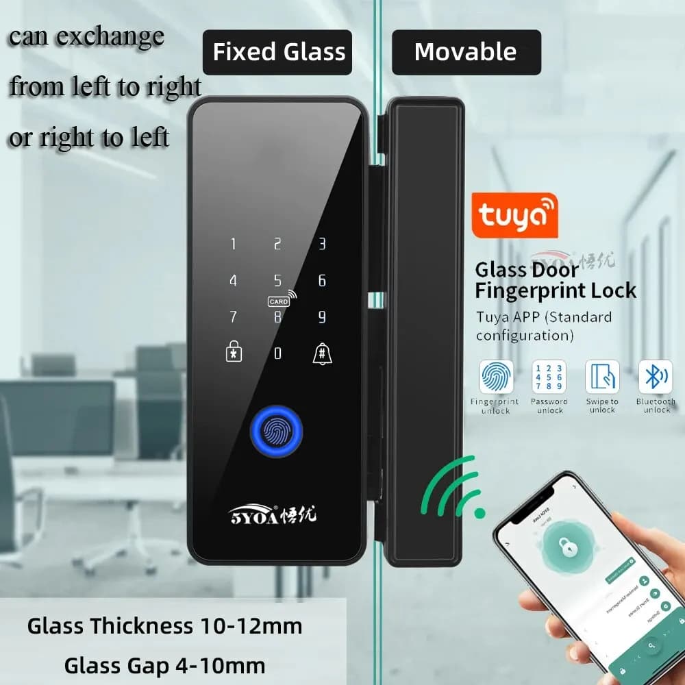 Tuya App per serratura Impronta digitale in vetro Bluetooth Occhiali intelligenti Serratura biometrica elettronica 13,56 Mhz RFID Sblocco telecomando
