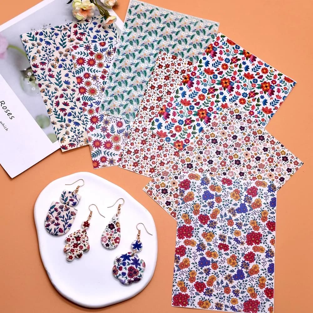 SNASAN Fai da te Suntuosa Fiore Carta per trasferimento ad acquerello Ceramica morbida Pendenti in argilla polimerica Eearrings Strumento per la creazione di gioielli