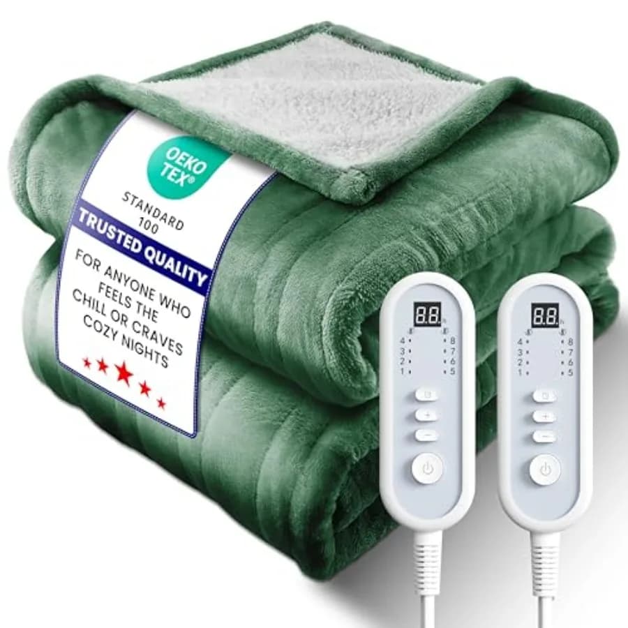 Coperta Elettrica Riscaldata King Size Ultra-Aggiogodiscente in Flanella Premium e Sherpa, Distribuzione Uniforme del Calore e Temperatura Stabile, Spegnimento Automatico 1-10H, 8 Livelli di Temperatura