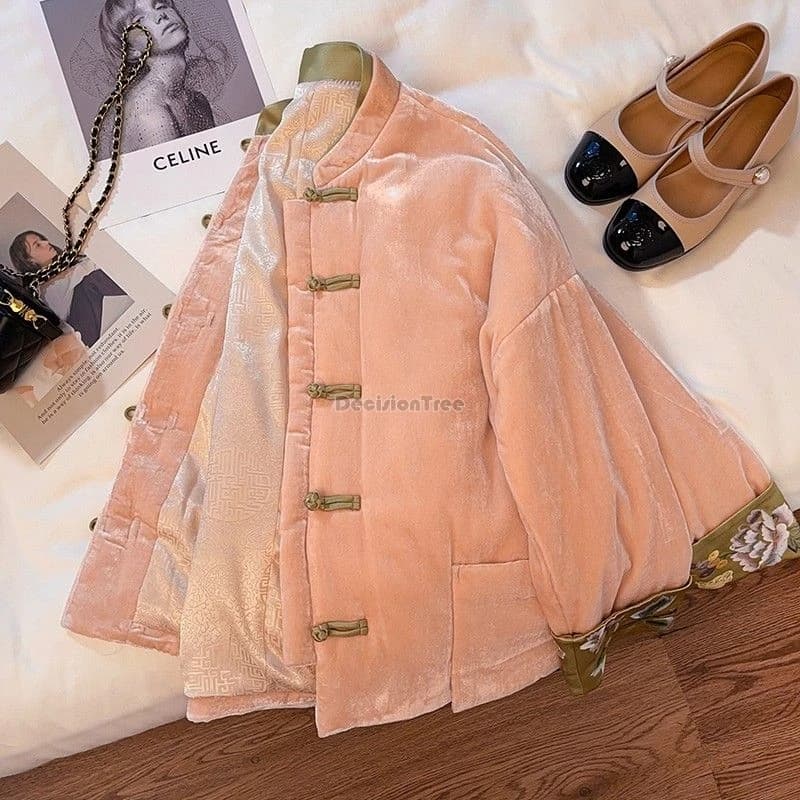2025 new chinese style cotton jacket thickened retro style buckle and improved tang suit standing collar jacket for winter b270