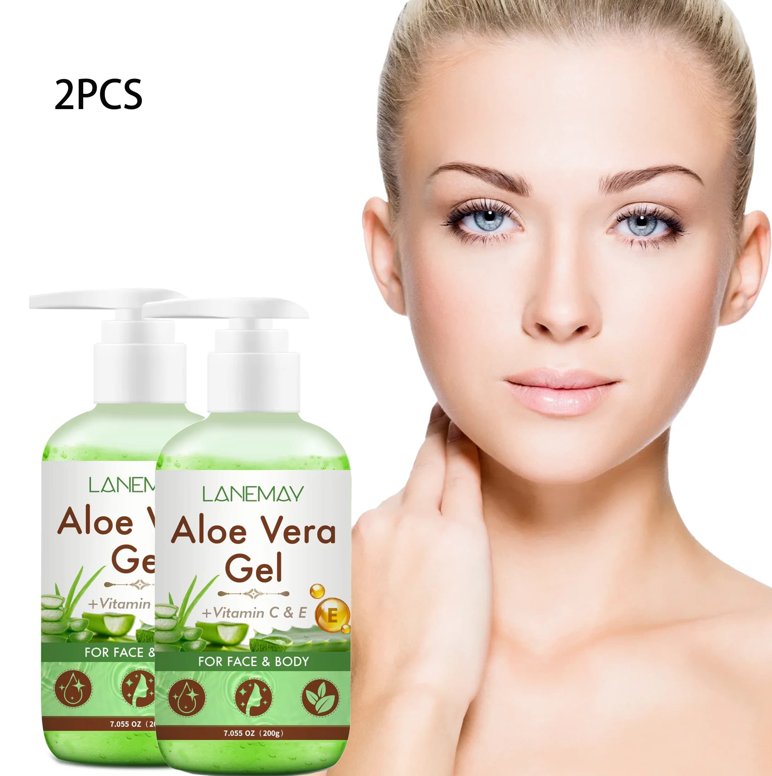 2 pezzi di gel di aloe vera con vitamina C ed E per viso e corpo, idratante, riparatore, lenitivo per Scottature solari, cura dell'acne, per pelli sensibili