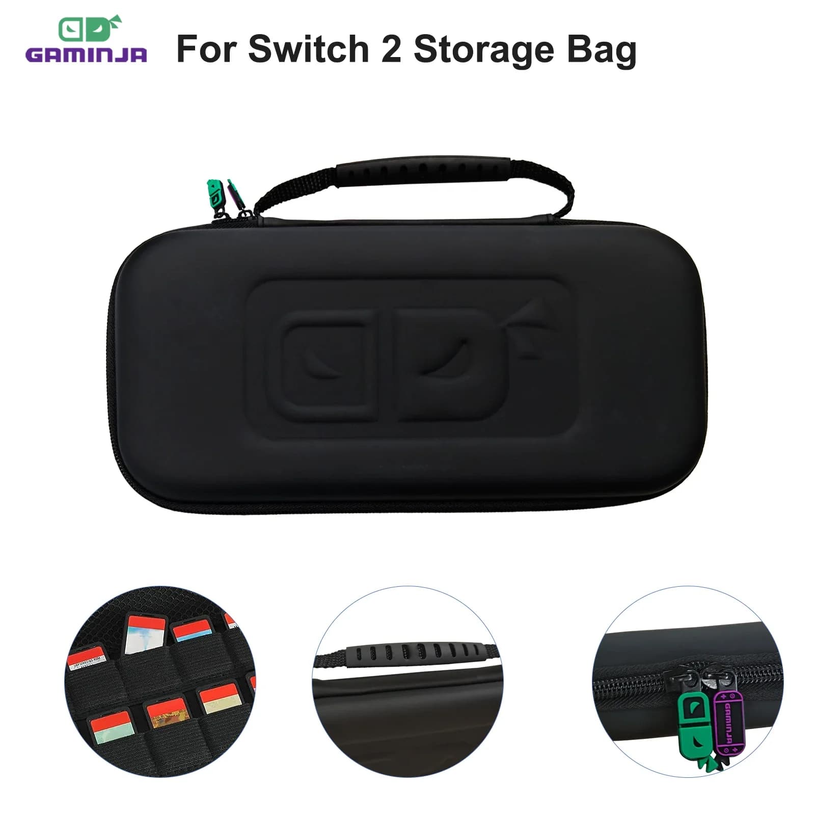 GAMINJA Borsa portaoggetti per Switch 2 in tessuto PU con 10 slot integrati per schede e scomparto interno, custodia protettiva impermeabile da viaggio