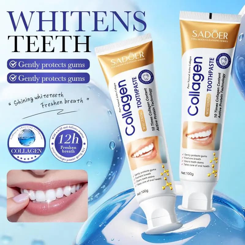 Dentifricio al Collagene 100g per Pulizia Profonda, Rimozione Macchie, Sbiancamento Denti, Alito Fresco, Anti-Carie, Cura Orale