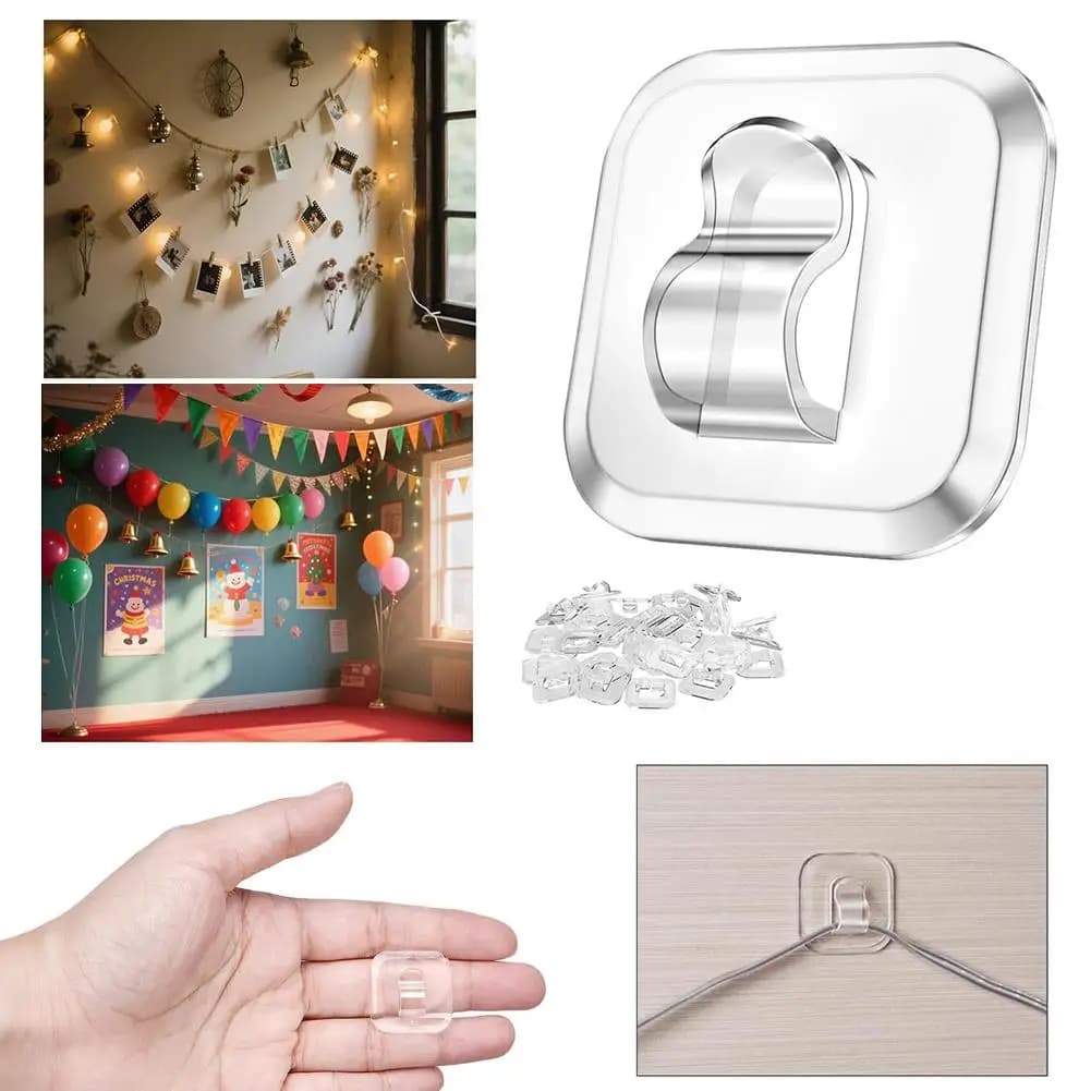 Mini ganci luminosi con nastro adesivo, clip trasparenti senza trapano per lucine da interno, toppe luminose per vacanze senza tracce