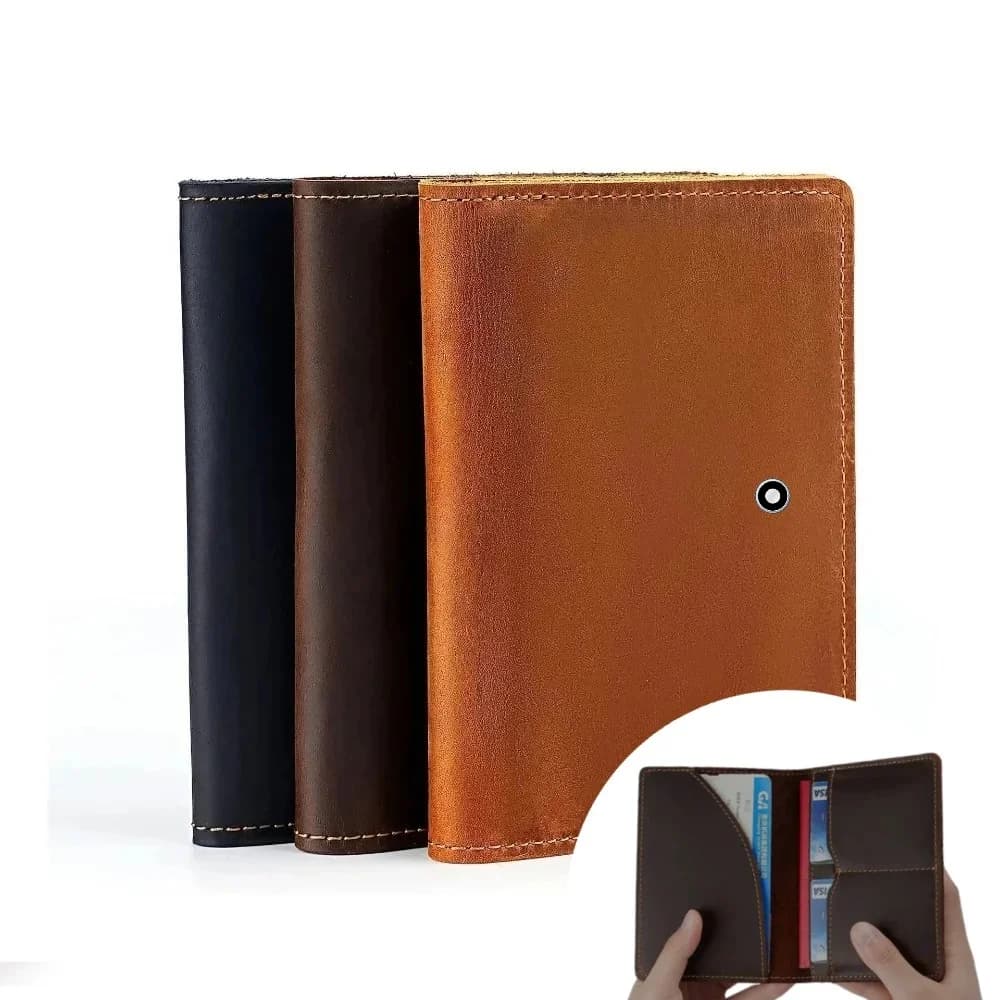 Premium Busines Men Sle Minimalist 100%Genuine Leather Bla Passport Card Bag Solid Color Bifold Wallet ID Card Pocket Holder Bag