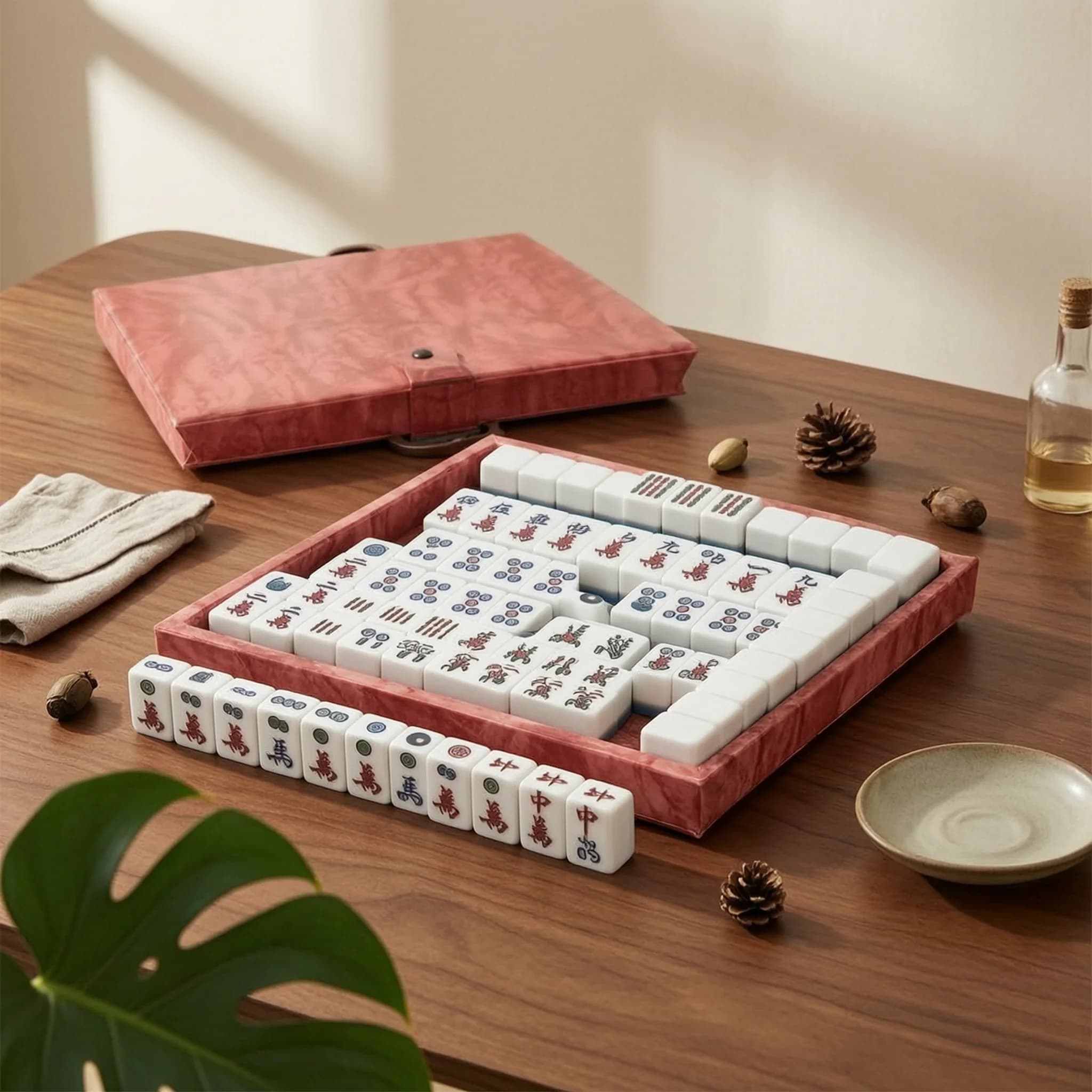 Smooth Touch Acrylic Mahjong Set with 148 Printed Face Tiles Table Game Supply for Home or Club Play