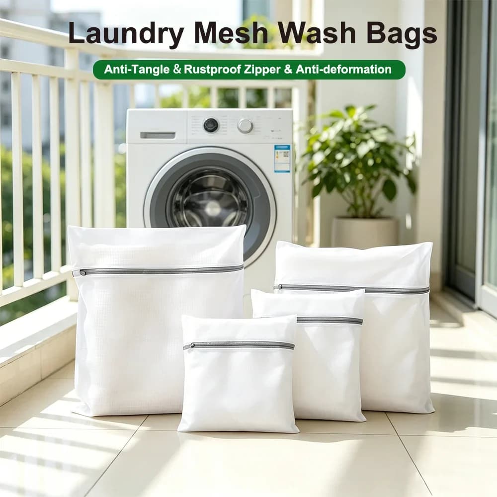 Soft Mesh Laundry Bags with Zipper Reusable Anti Deformation Wash Bags for Lingerie Socks Underwear Washing Machine