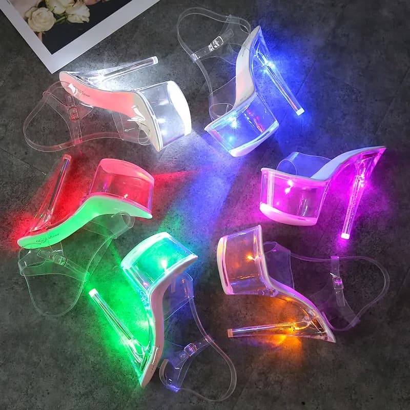 17CM Mclubgirl 34-43 New Heels Disco High Heels Sandals Luminous Shoes Passerella Pole Dancing Shoes Crystal Fund LFD