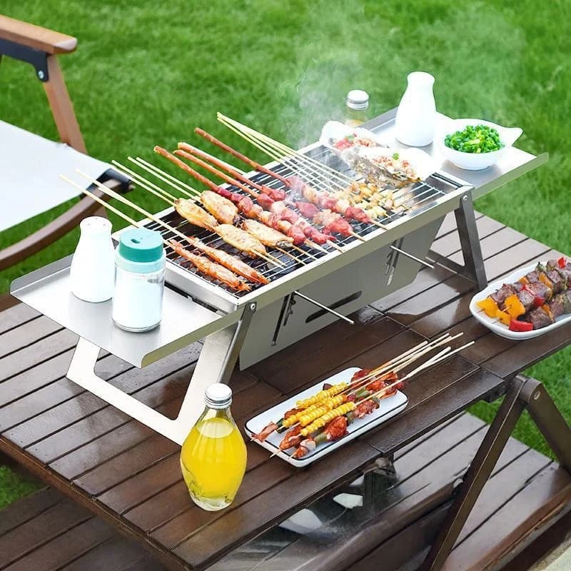 Outdoor Camping Foldable Barbecue Grill Stainless Steel Single Piece Portable Barbecue Grill Coal Grill Barbecue Tools