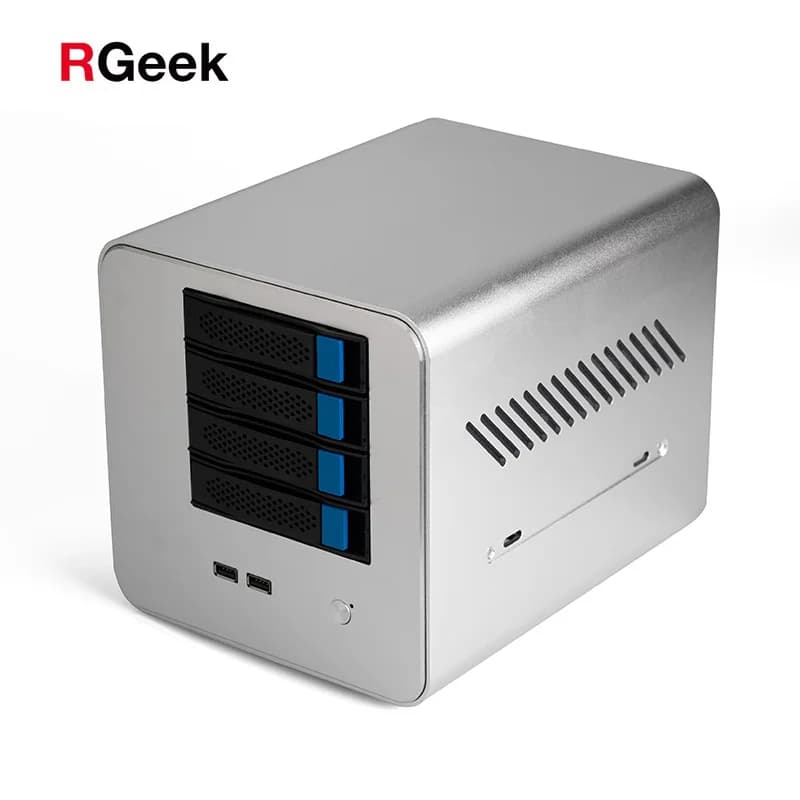 RGeek Custom NAS04B Mini PC Industriale Mini-ITX, Computer ITX, NAS con 4 Bay per HDD da 3.5'', Server di Archiviazione Cloud J1900