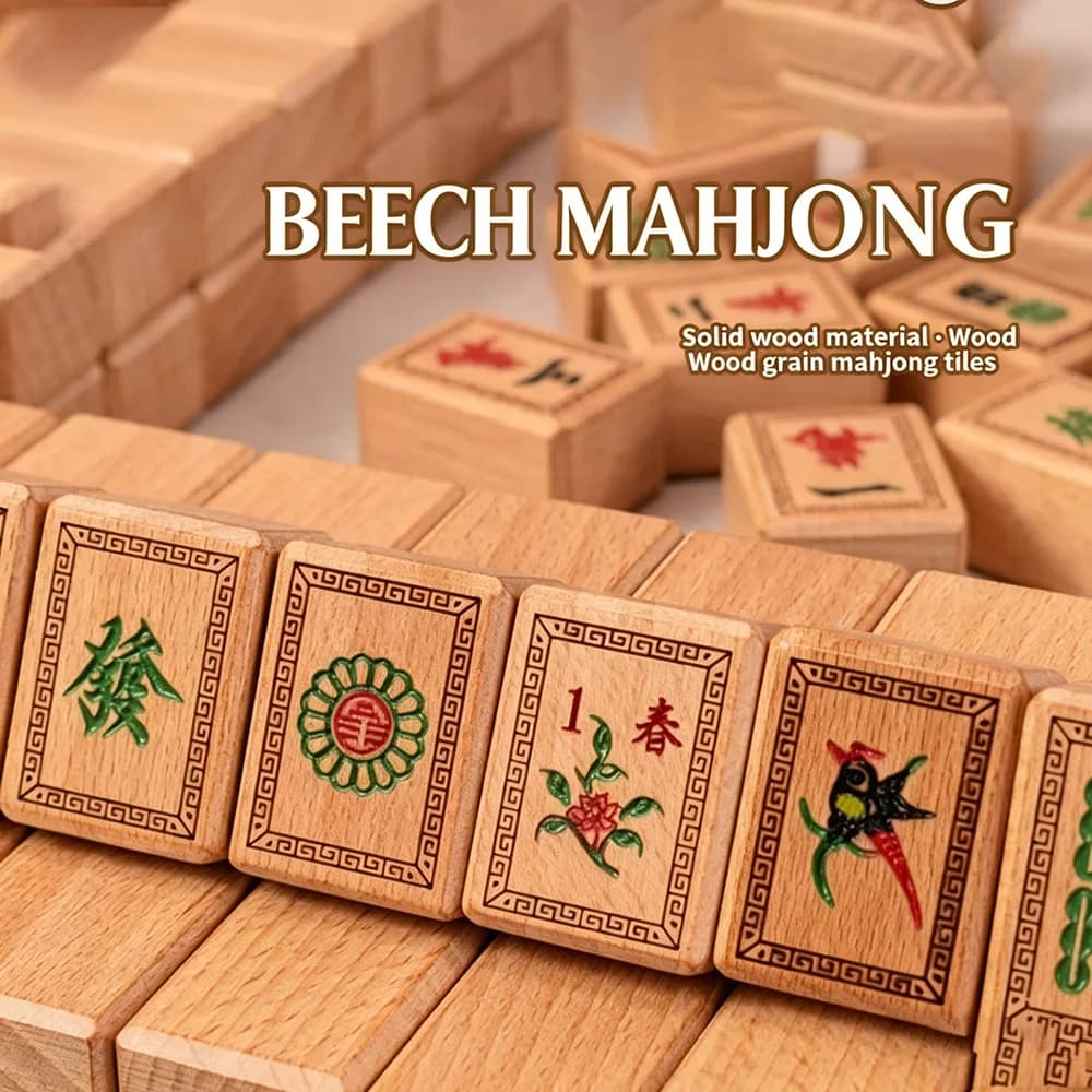 Set Mahjong in Legno Massello 146 Pezzi, Tessere Mahjong in Legno Lucidate a Mano, Gioco da Tavolo Tradizionale Classico per Casa e Tempo Libero con Confezione Regalo