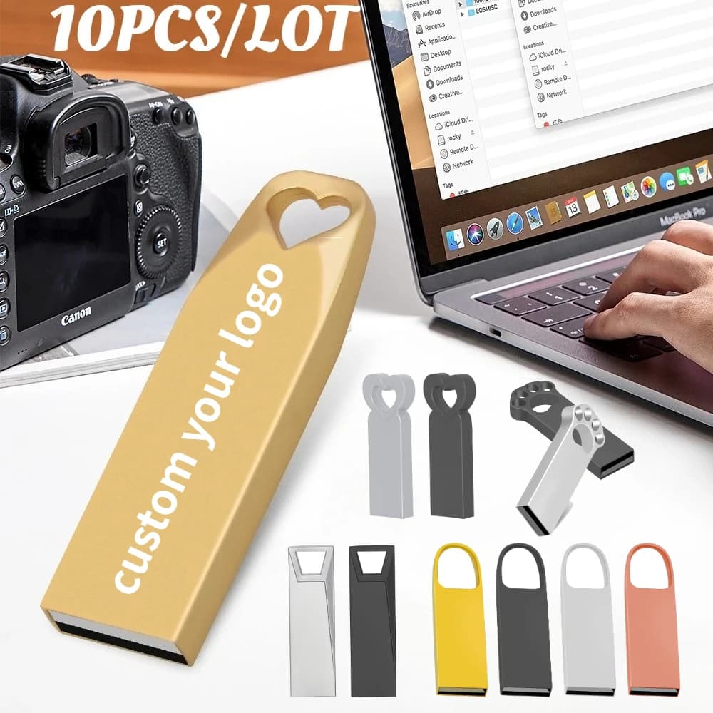 Chiavetta USB in metallo da 10 pezzi/lotto, 4GB 8GB 16GB 32GB 64GB 128GB, chiavetta USB 2.0 UDP, con logo personalizzato gratuito