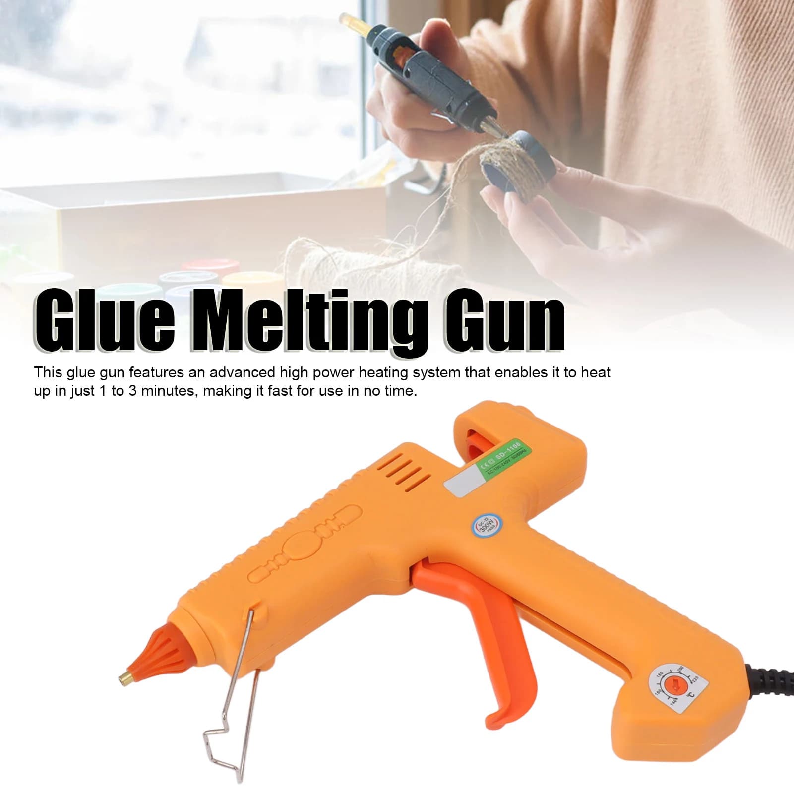 Pistola per colla da 300 W Pistola per colla a caldo Mini pistola per colla riscaldante per riparazione domestica fai-da-te Decorazione artistica scolastica Pistola per riscaldamento colla artigianale