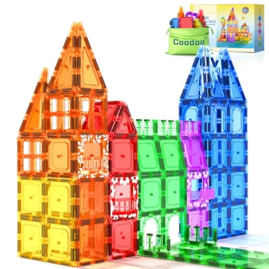 60 Pezzi di Piastrelle Magnetiche da Costruzione, Giocattoli STEM, Blocchi Magnetici, Giochi Sensoriali, Giocattolo Magnetico per Bambini e Bambine dai 3 Anni in su