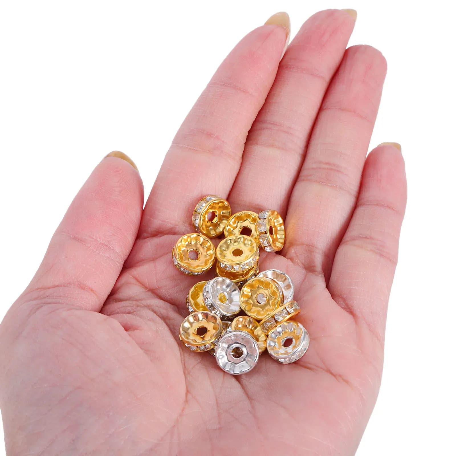 200Pcs Universal Fit Rhinestone Spacer Beads Round Rondelle Loose Beads for Jewelry Making DIY Necklace Bracelet Earring