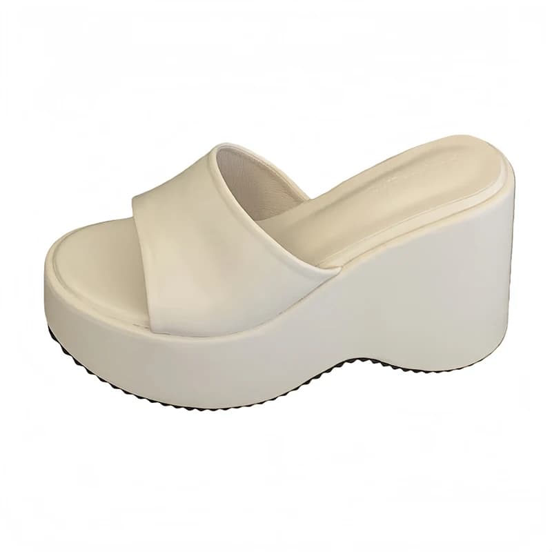10cm Wedge Heel Black Slippers For Woman Silver Platform Sandals Outdoor Leisure Wedges Shoes Summer Ladies Block Heels Slippers