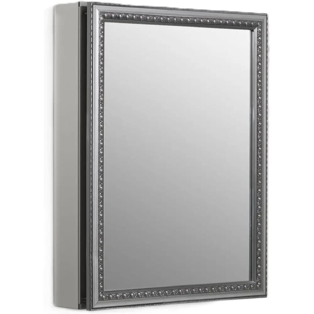 CB-CLW2026SS Armadietto da bagno con specchio, porta decorativa con specchio argentato, ripiani regolabili, 20 pollici. L x