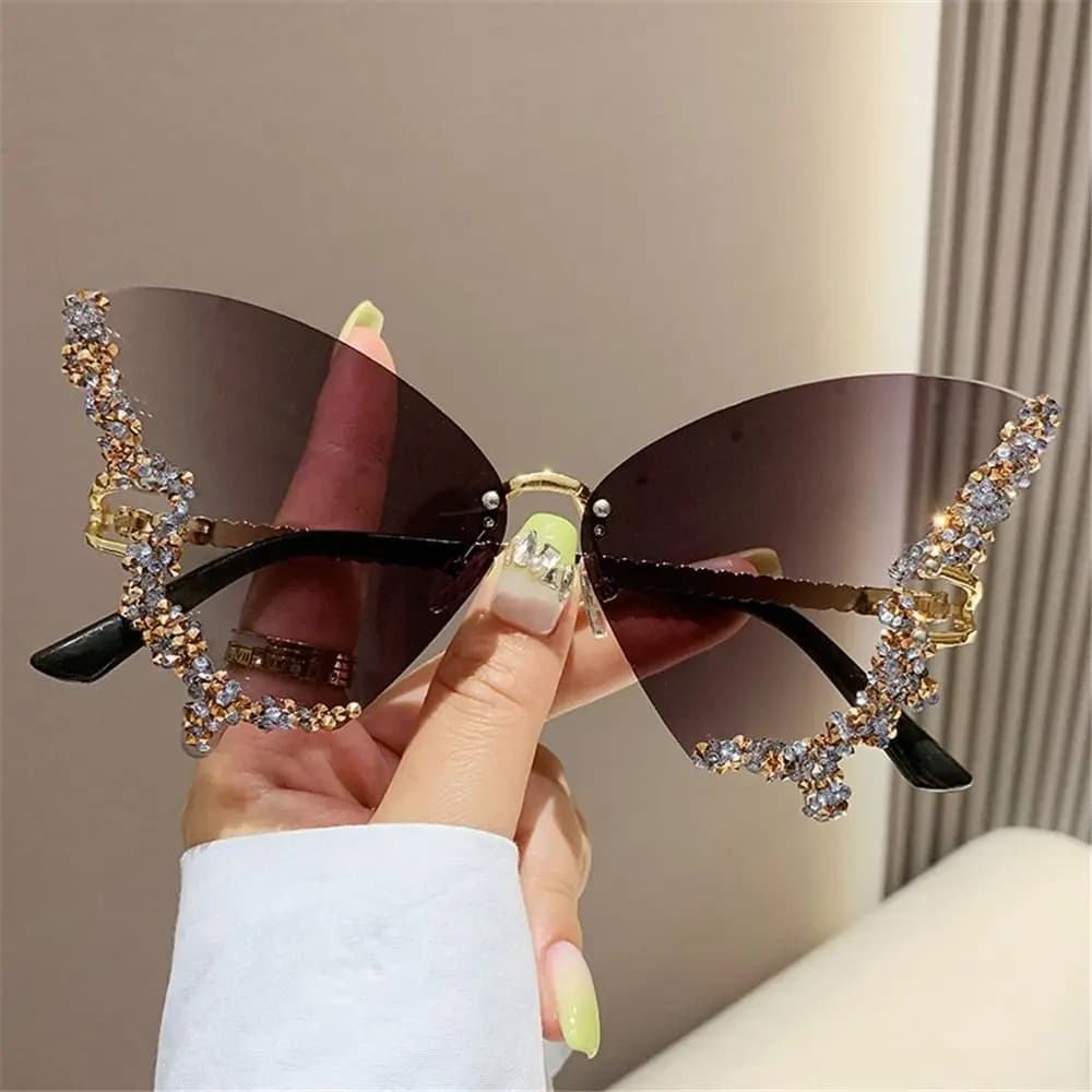 Y2K Vintage Sunglasses With Diamonds, Women's Purple Sunglasses, Butterfly Sunglasses, Sparkling Sunglasses