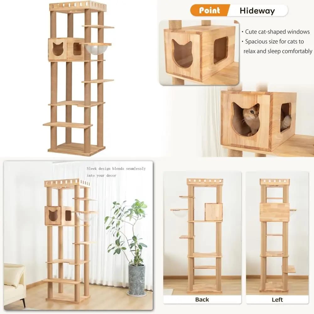 torre per gatti in legno multilivello per gatti di grandi dimensioni con pali antigraffio, mobili da arrampicata, condomini e amaca