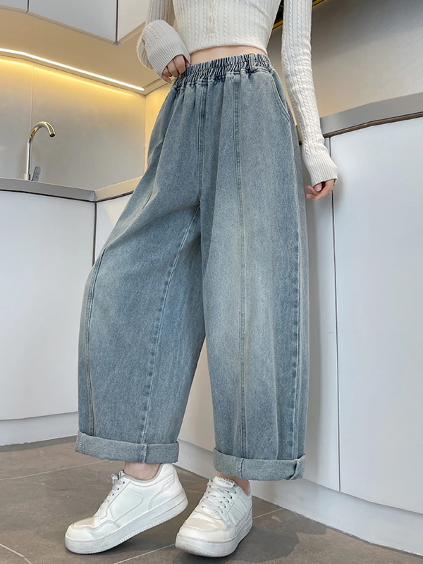 Light Blue Casual High Waist Loose Women's Jeans Spring Autumn New Style plus Size Harem Pants Nine Points Casual Trousers