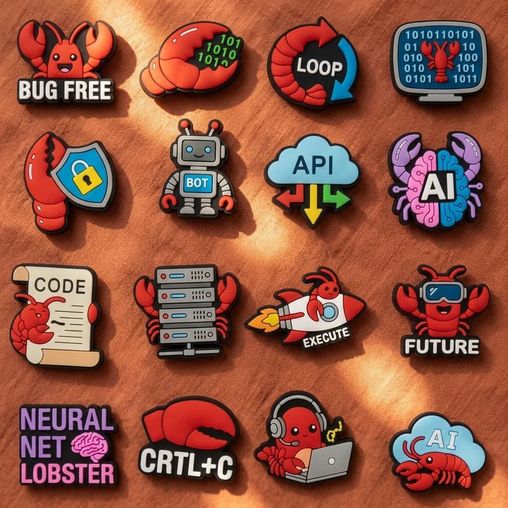 16 Pezzi OpenClaw AI Agent Charm per Scarpe a Tema Cartone Animato, Accessori per Scarpe, Decorazioni per Sandali, Sneaker, Zoccoli Classici, Regali di Natale per Bambini