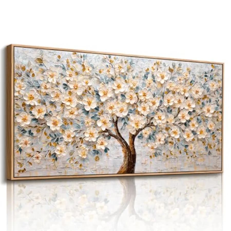 Quadro da Parete Albero della Vita, Grande Decorazione Murale, Stampe Incorniciate di Alberi di Ciliegio, Immagine Astratta di Piante e Natura, Quadro Moderno Floreale Neutro