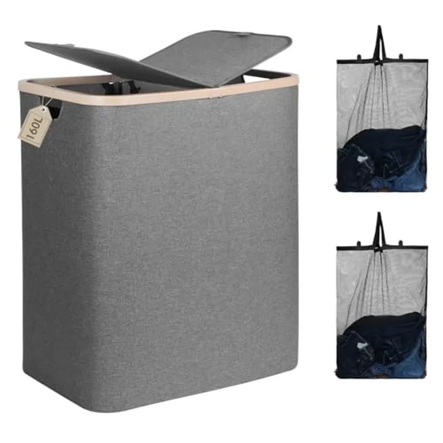 Double Basket with Removable Cover and Bucket Bags, Large Folding Basket with 2 Parts
