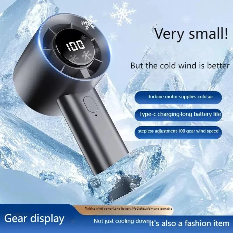 Mini Portable Handheld Fan LED Digital Display Semiconductor Refrigeration 100 Speeds Adjustable USB Rechargeable for Outdoor