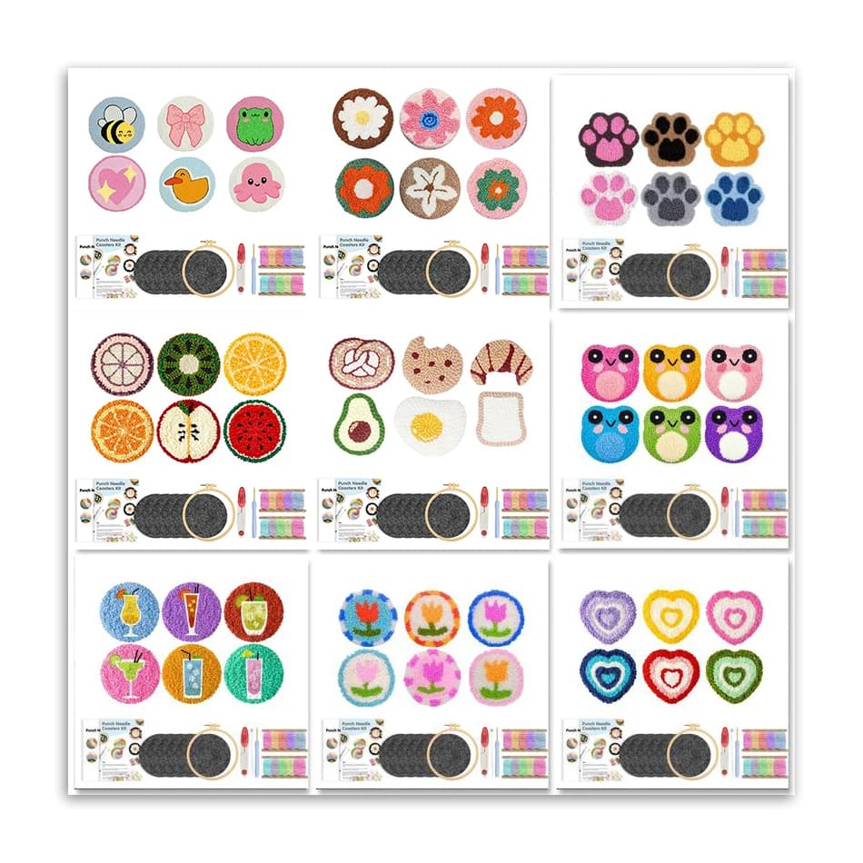 GATYZTORY Fruit Pattern DIY Punch Needle Embroidery Craft Set 6 Pcs Punch Needle Coasters Kit for Beginners Tufting Coaster Art