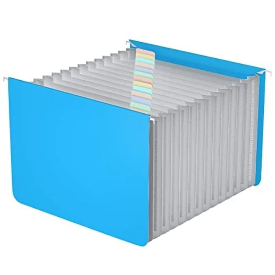 Plastic Expanding Hanging File Folders, 12 Expandable Pockets, Multi Color Tabs, Hanging Folders for Filing Cabinet Letter Size