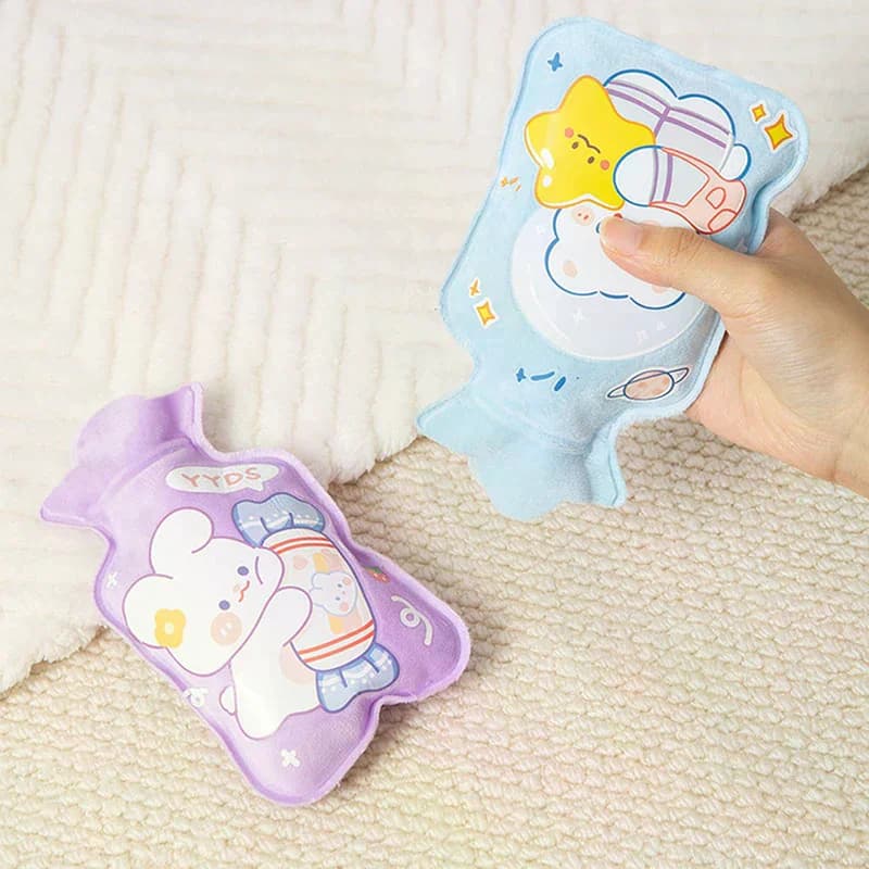 Cartoon Plush Hot Water Bottle Portable Cute Winter Warm Belly Mini Warm Water Bottle Cartoon Flannel Cover