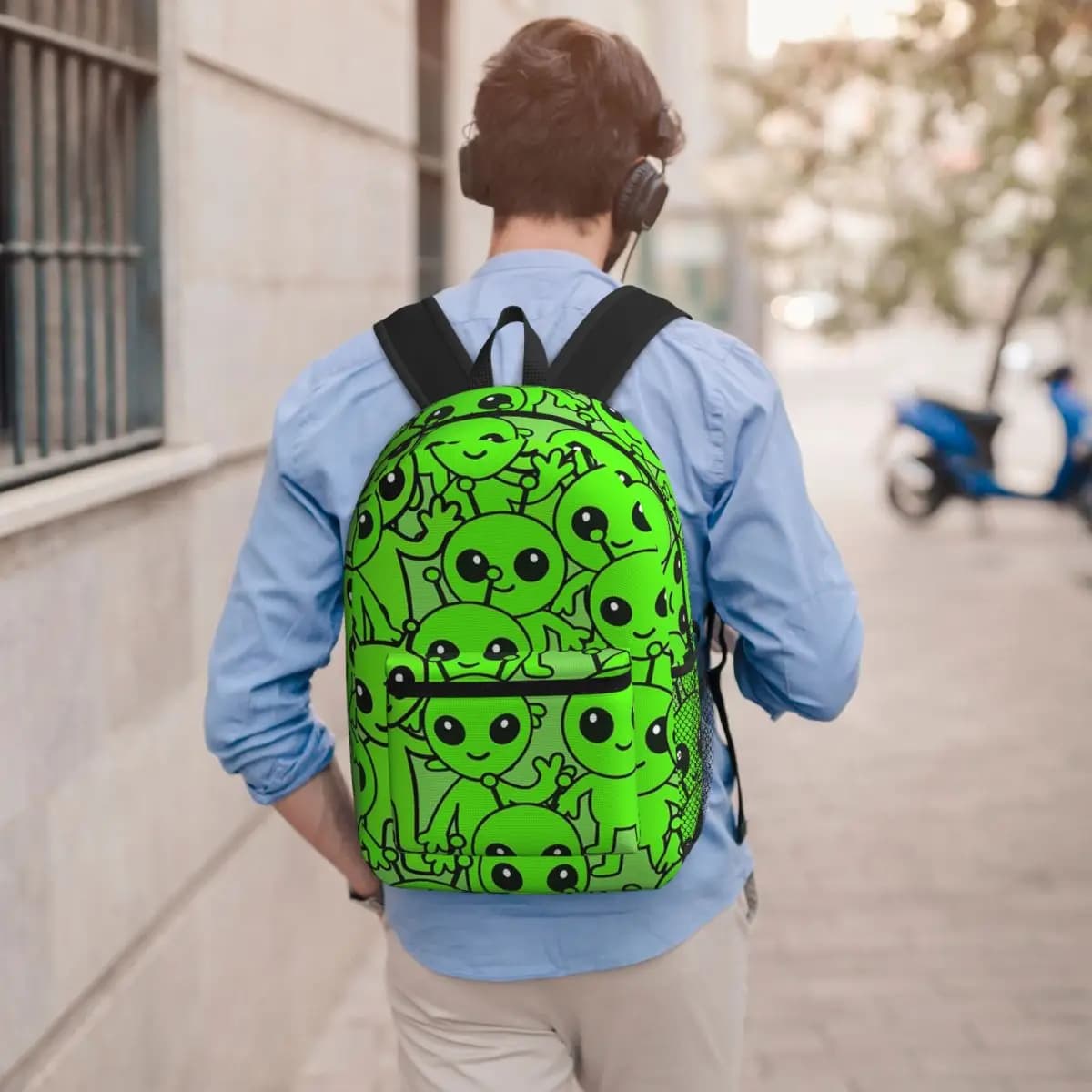 Zaino con grafica aliena verde neon, borsa per libri per ragazzi e ragazze, borsa da scuola per bambini, borse a tracolla per laptop per uomini e donne